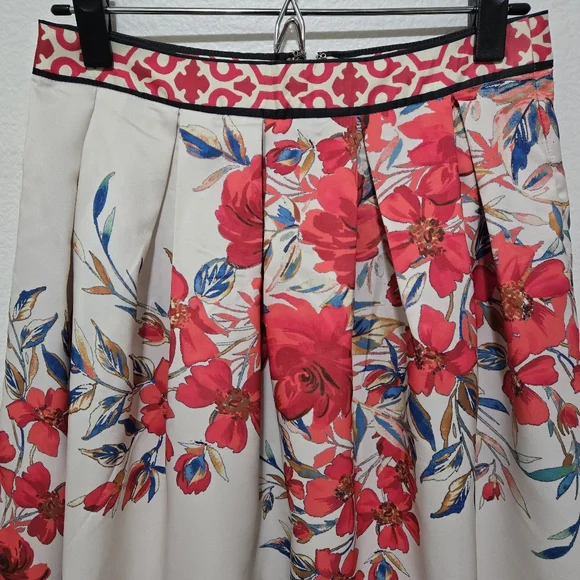 ​Flying Tomato Red Floral A-Line Skirt Geometric Border Boho Small - Picture 2 of 16